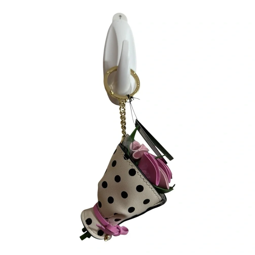 Kate Spade Flora Flower Bouquet Bag Charm NWT Pink Roses Polka Dots